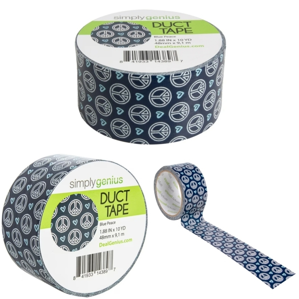 Simply Genius Craft Duct Tape Roll Print Color Pattern Blue Peace Wide 10 Yards